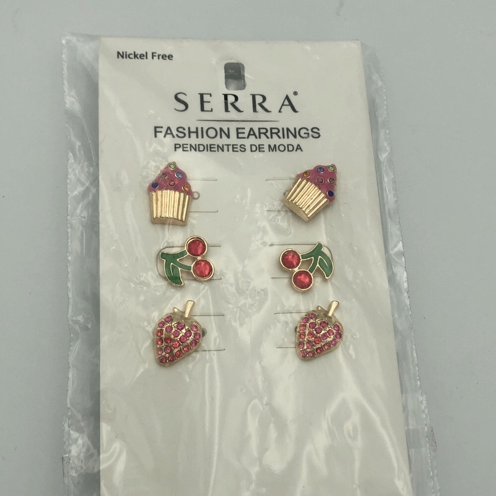 Cupcake, Strawberry and Cherries Pierced Earrings Set